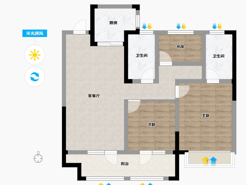 山东省-青岛市-海丝国际城-85.60-户型库-采光通风