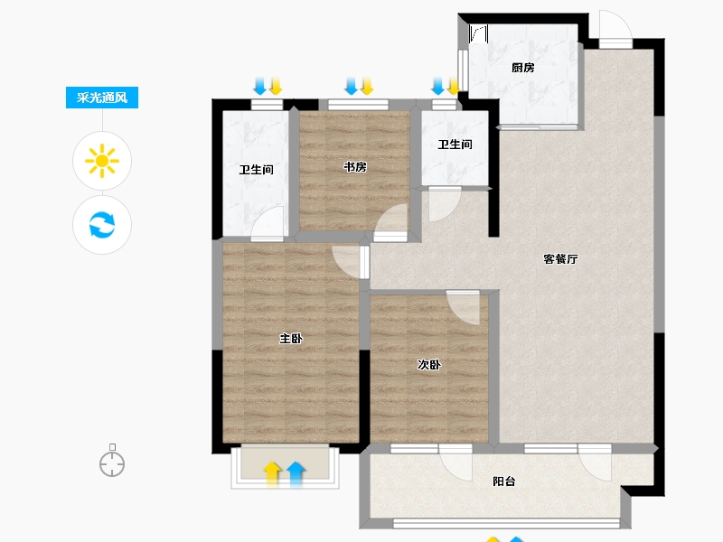 山东省-青岛市-中绿蔚蓝湾-94.40-户型库-采光通风