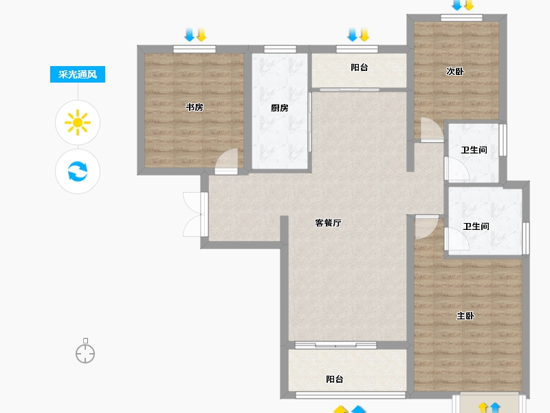 陕西省-西安市-阳光城翡丽曲江-108.80-户型库-采光通风