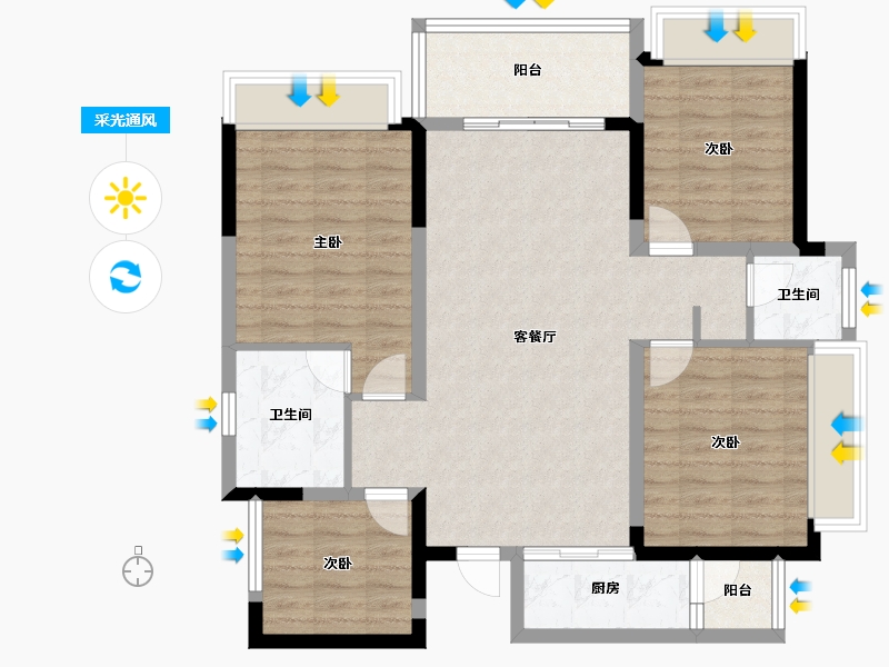 四川省-成都市-润扬观澜鹭岛-95.81-户型库-采光通风