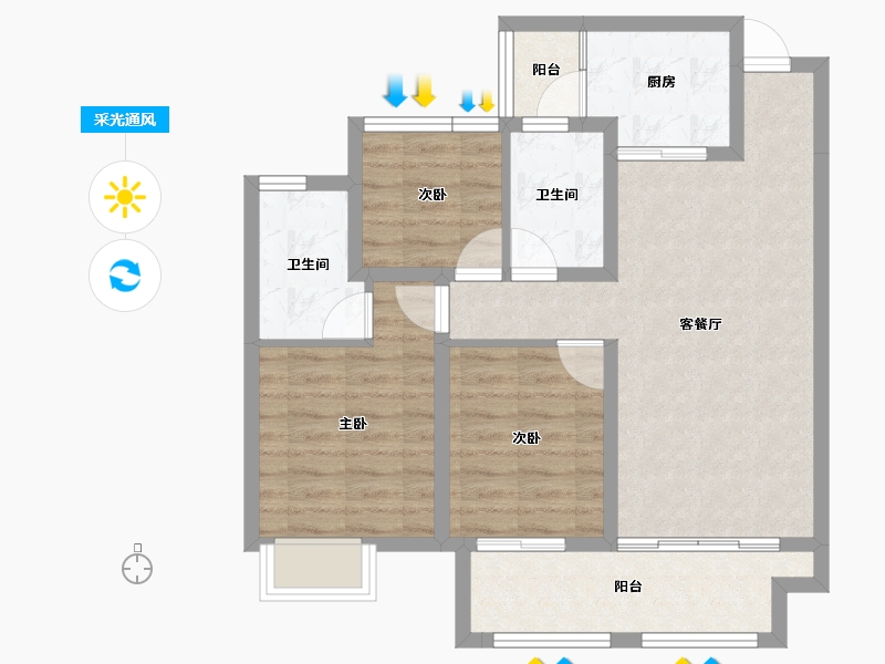 四川省-成都市-中旅名门府-73.97-户型库-采光通风