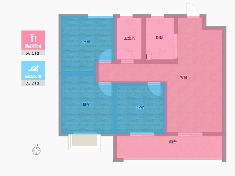 湖南省-长沙市-东原·启城-71.99-户型库-动静分区