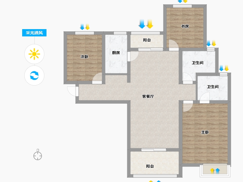 陕西省-西安市-阳光城翡丽曲江-100.80-户型库-采光通风