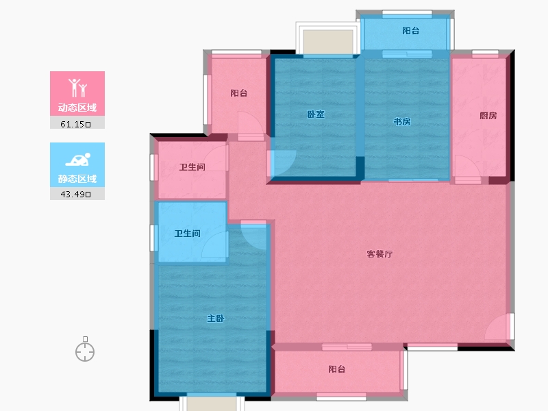 湖南省-长沙市-南璟滨江书苑-93.75-户型库-动静分区