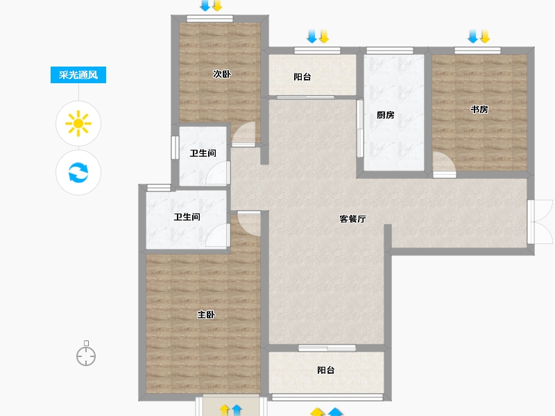 陕西省-西安市-阳光城翡丽曲江-113.60-户型库-采光通风