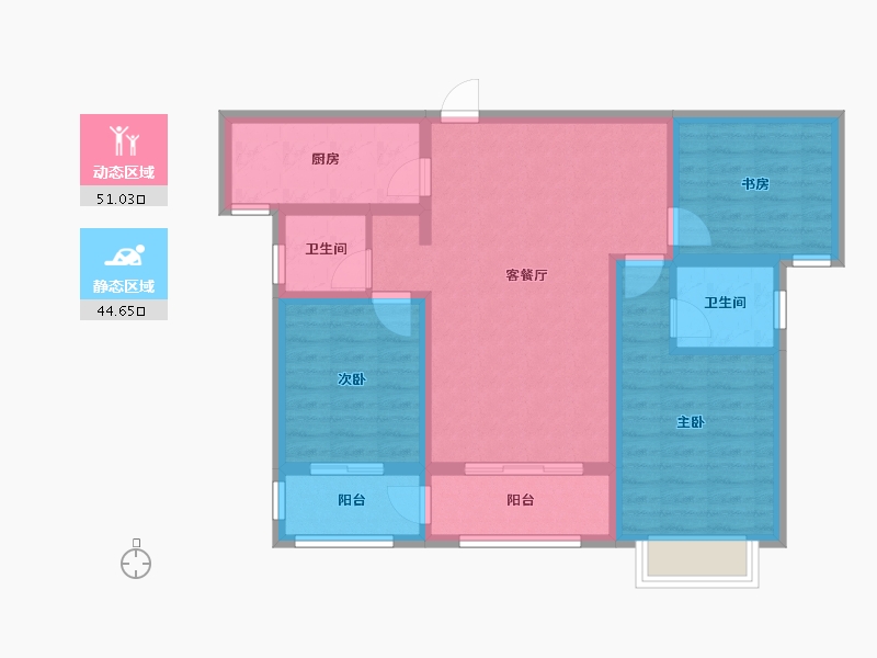 陕西省-西安市-盈泰水岸东方-84.79-户型库-动静分区