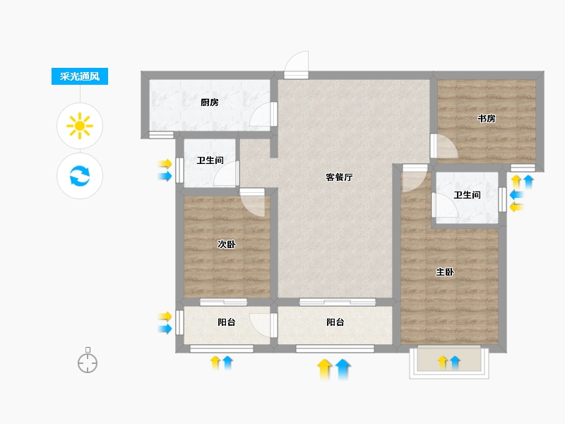 陕西省-西安市-盈泰水岸东方-84.79-户型库-采光通风