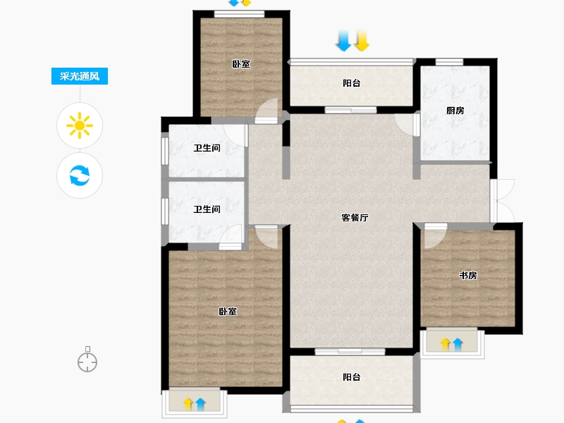 陕西省-西安市-阳光城翡丽曲江-116.80-户型库-采光通风