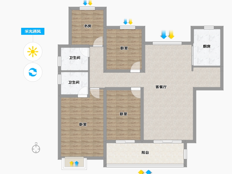 陕西省-西安市-阳光城翡丽曲江-118.40-户型库-采光通风