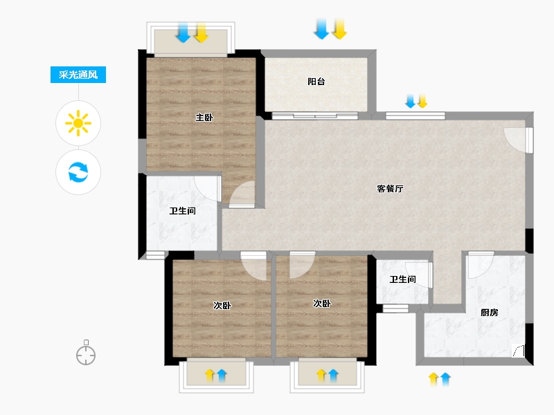 四川省-成都市-润扬观澜鹭岛-86.74-户型库-采光通风