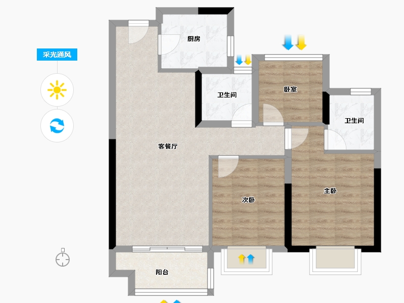 浙江省-金华市-云璟园-71.20-户型库-采光通风