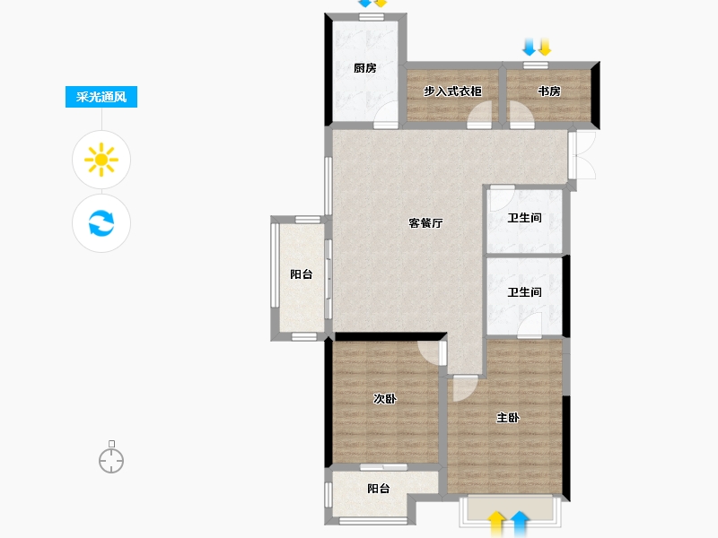 浙江省-金华市-中汽汽车城丽晶湾-105.60-户型库-采光通风