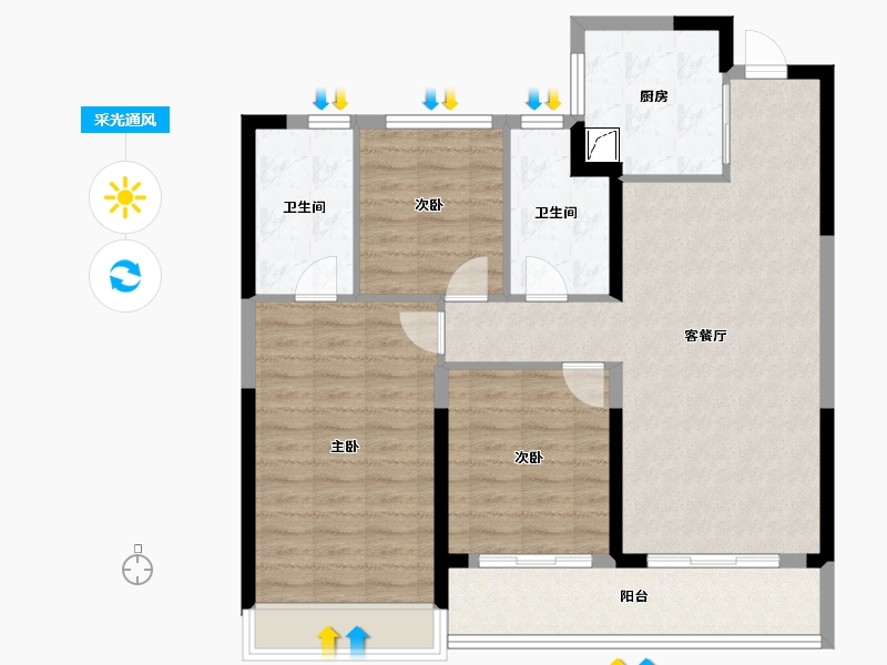 浙江省-金华市-交投绿城柳岸晓风-97.61-户型库-采光通风