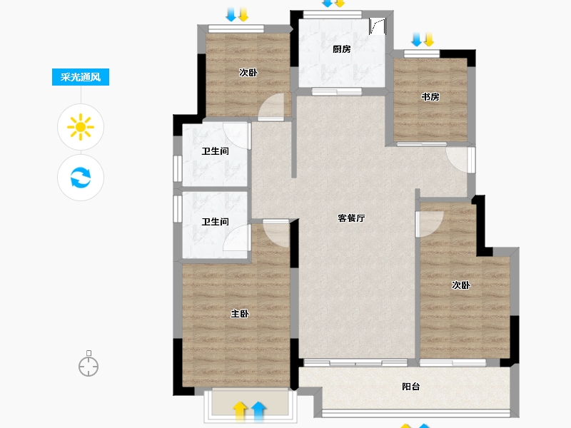 浙江省-金华市-绿城沁园-92.01-户型库-采光通风