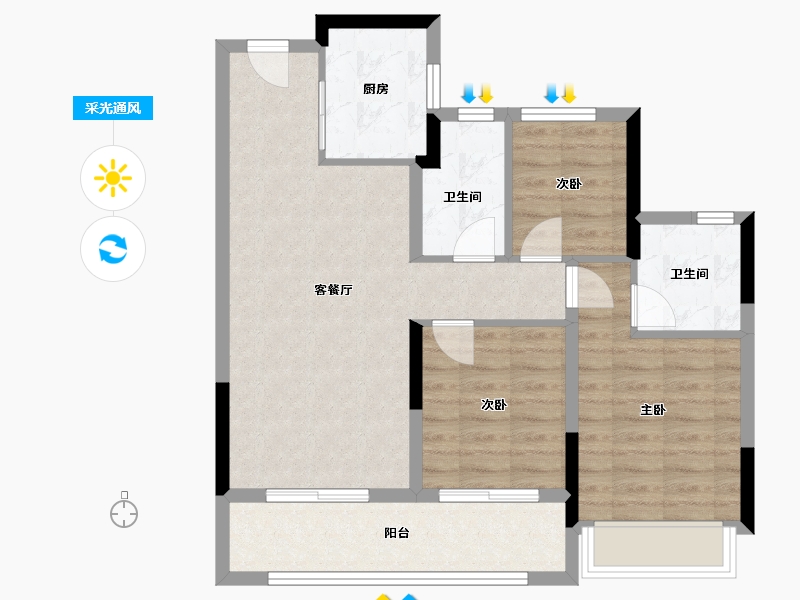 浙江省-绍兴市-元垄紫辰府-76.00-户型库-采光通风