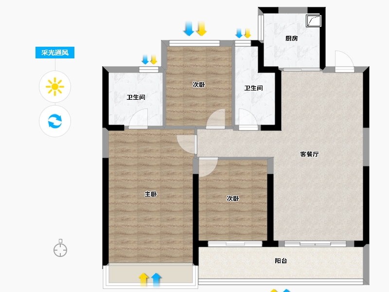 浙江省-金华市-交投绿城柳岸晓风-96.00-户型库-采光通风