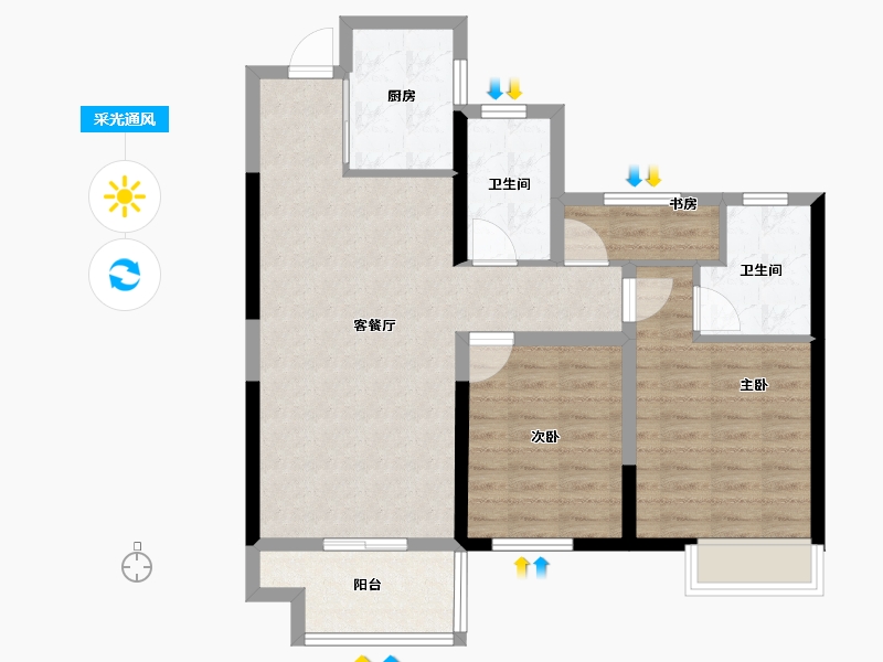 浙江省-金华市-中汽汽车城丽晶湾-80.80-户型库-采光通风