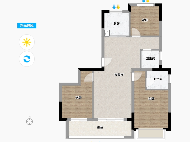 浙江省-金华市-金地湖塘月色售楼处-80.00-户型库-采光通风