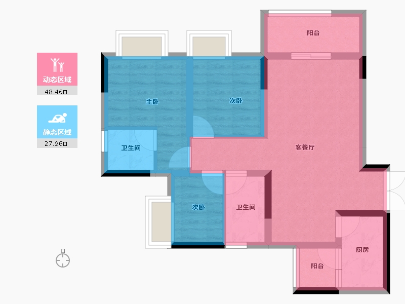 重庆-重庆市-海成御景上院-66.95-户型库-动静分区