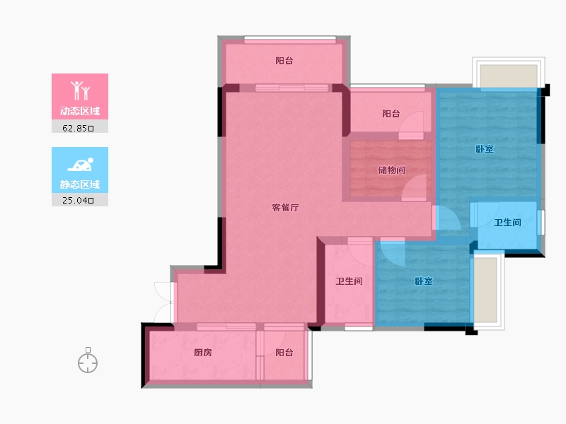 重庆-重庆市-北新御龙湾-77.25-户型库-动静分区