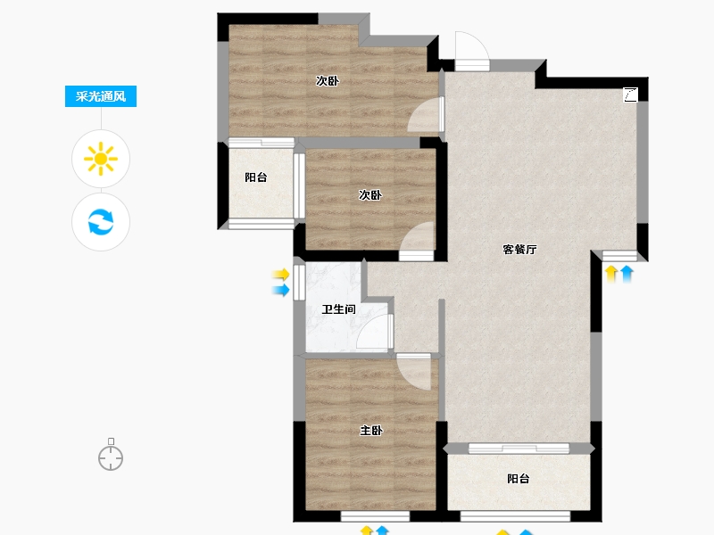 浙江省-金华市-宾虹星城-71.20-户型库-采光通风