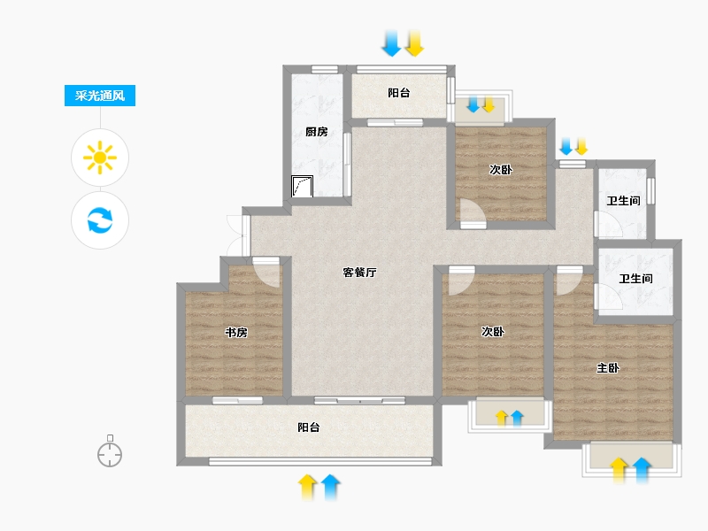 陕西省-汉中市-中央御府-141.00-户型库-采光通风