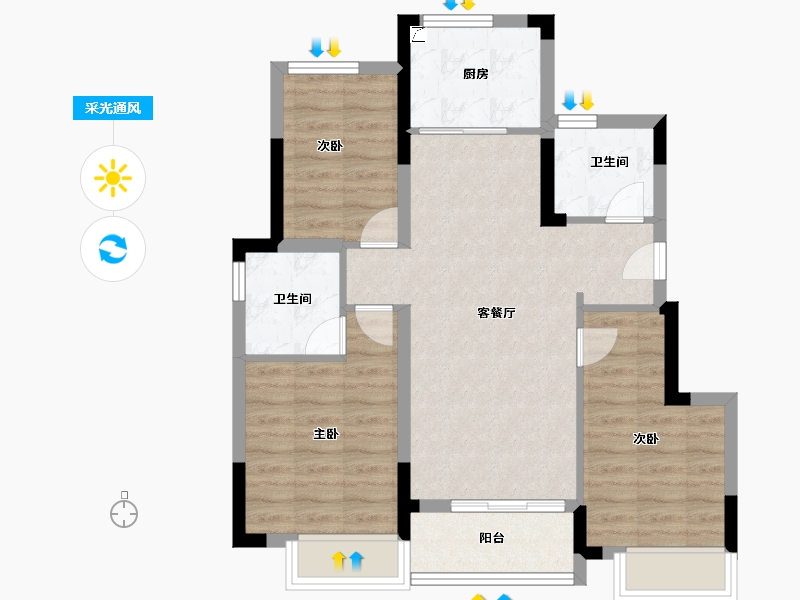 浙江省-金华市-绿城沁园-72.00-户型库-采光通风