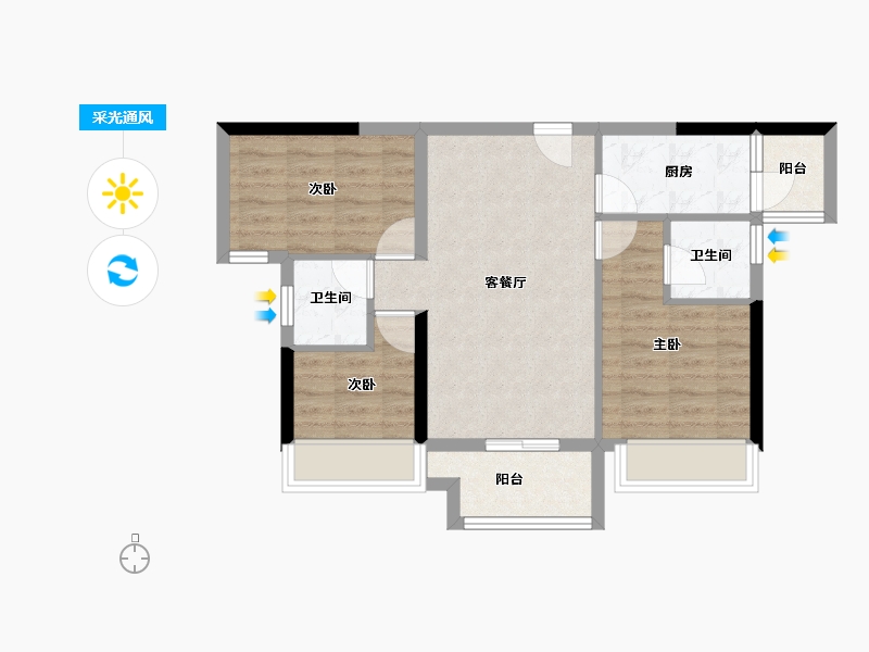 重庆-重庆市-中骏珑景台-63.91-户型库-采光通风