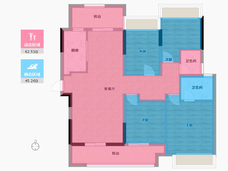 重庆-重庆市-中骏珑景台-96.04-户型库-动静分区