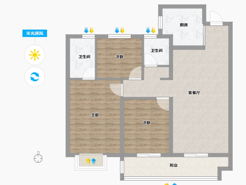 浙江省-金华市-上坤碧桂园云起峰境-84.80-户型库-采光通风