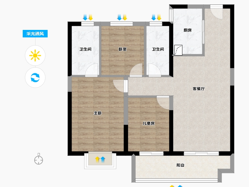 浙江省-宁波市-中昂·祥云府-84.00-户型库-采光通风