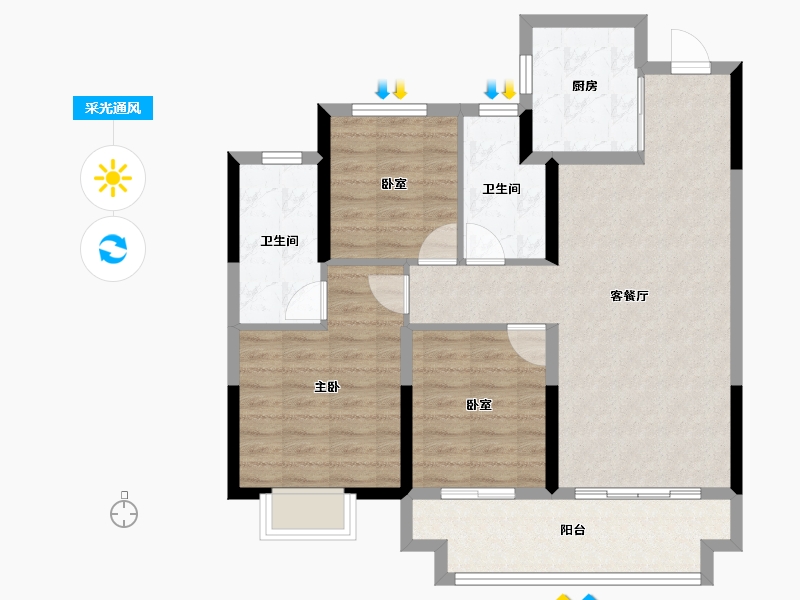 浙江省-金华市-商城锦绣朝阳-86.39-户型库-采光通风