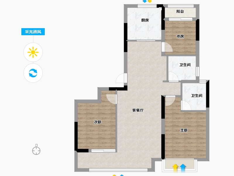 浙江省-金华市-绿城沁园-86.40-户型库-采光通风