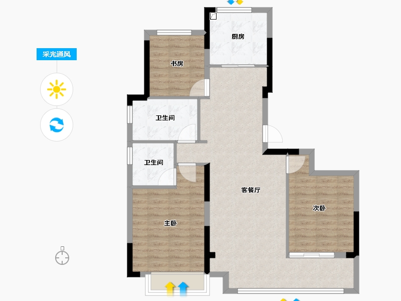 浙江省-金华市-绿城沁园-86.39-户型库-采光通风