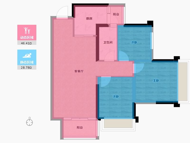 四川省-成都市-金科中梁美院-66.91-户型库-动静分区