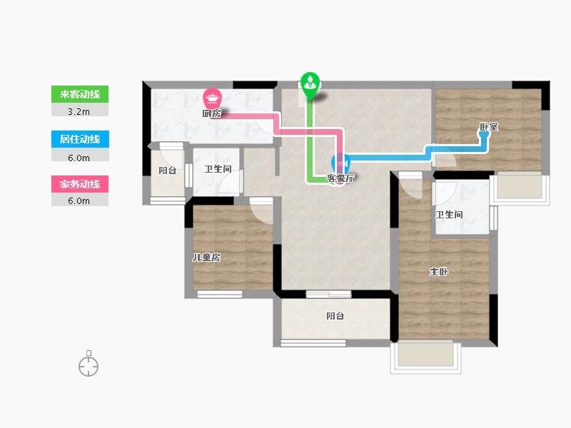 重庆-重庆市-联发龙洲湾1号-72.60-户型库-动静线