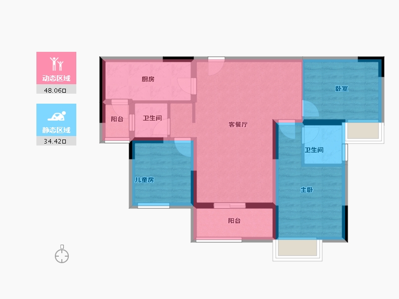 重庆-重庆市-联发龙洲湾1号-72.60-户型库-动静分区