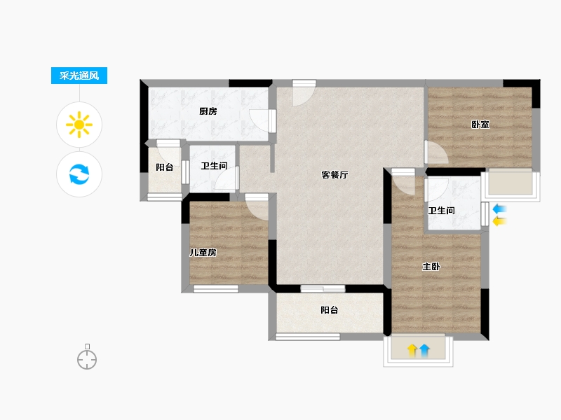 重庆-重庆市-联发龙洲湾1号-72.60-户型库-采光通风