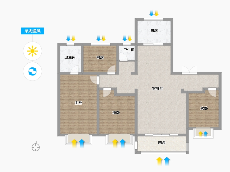 陕西省-西安市-盈泰水岸东方-127.01-户型库-采光通风