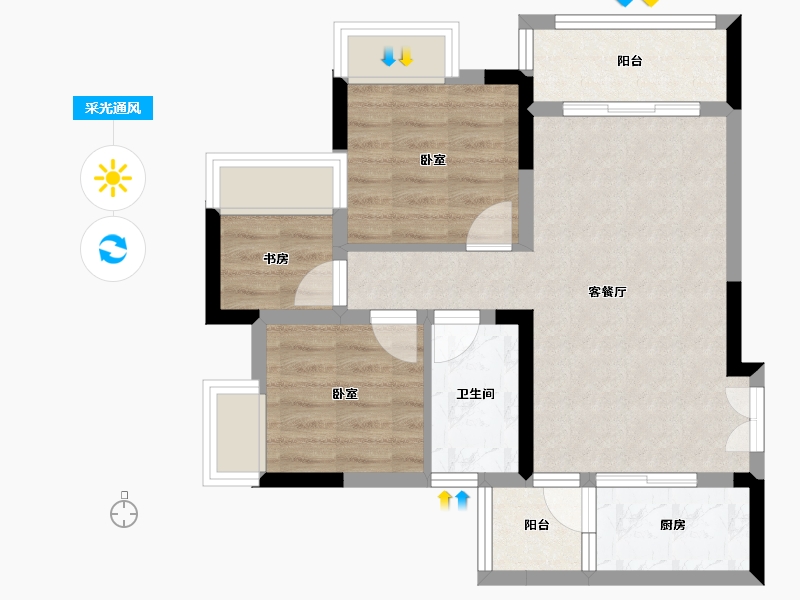 重庆-重庆市-北新御龙湾-59.41-户型库-采光通风