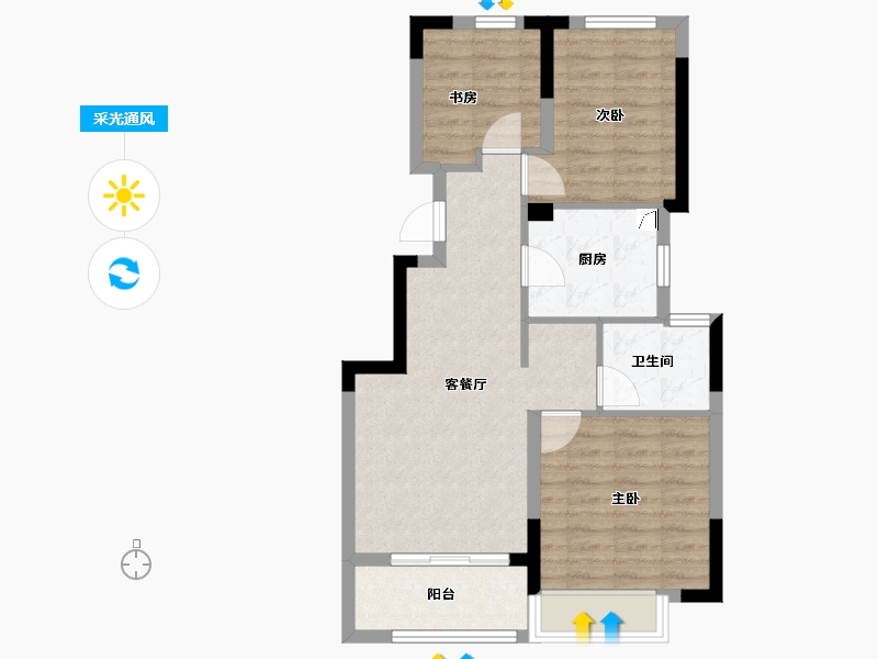 浙江省-金华市-中海金地中央园著-66.40-户型库-采光通风