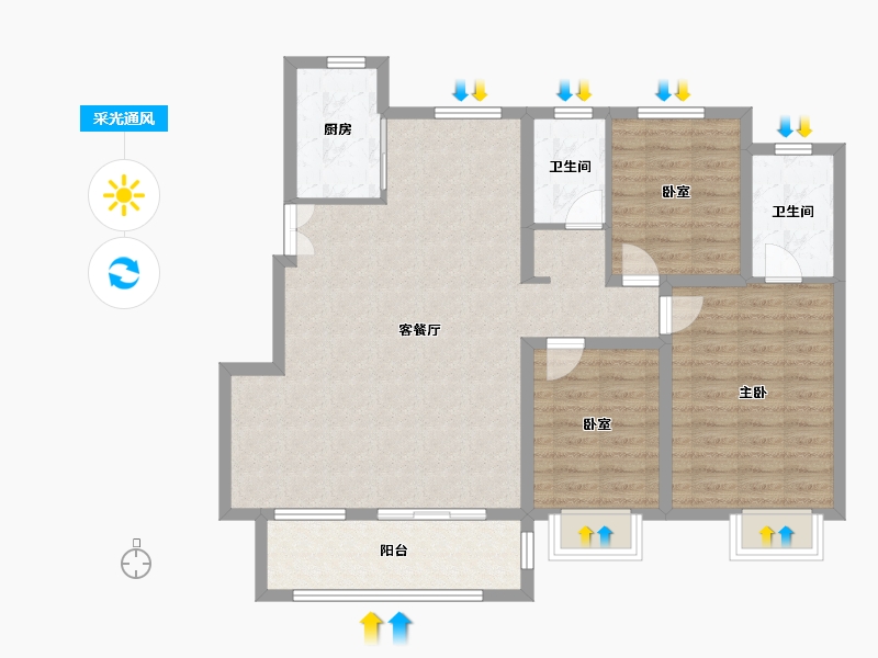 江苏省-徐州市-荣辉时代御府-101.76-户型库-采光通风