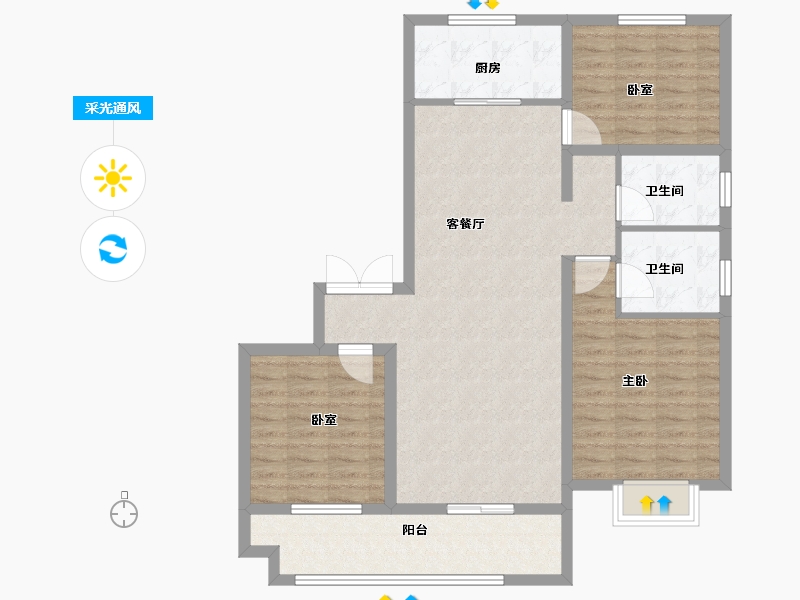 江苏省-徐州市-荣辉时代御府-100.80-户型库-采光通风