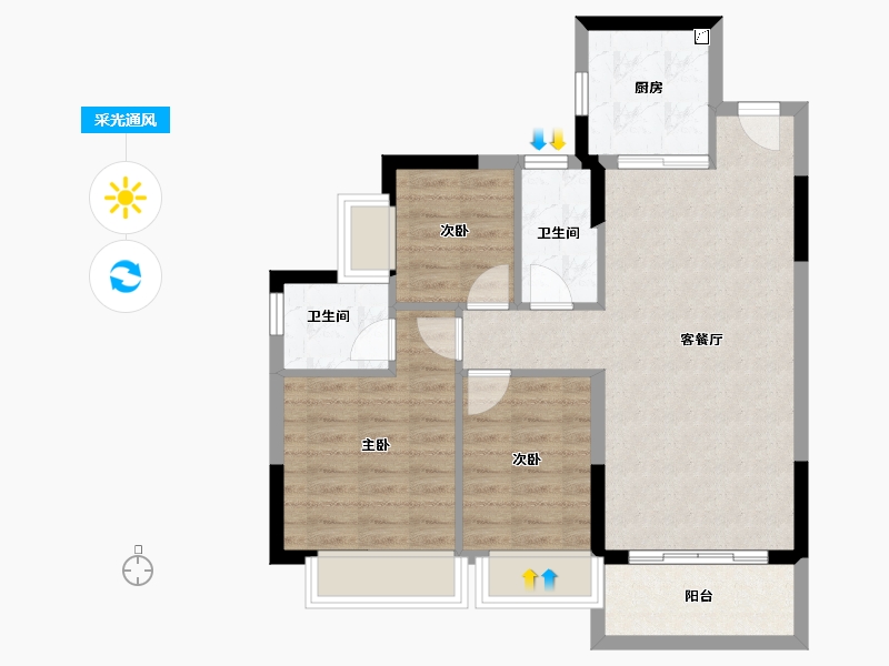 四川省-成都市-香江悦湖春天-73.91-户型库-采光通风