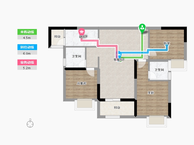 重庆-重庆市-联发龙洲湾1号-72.60-户型库-动静线