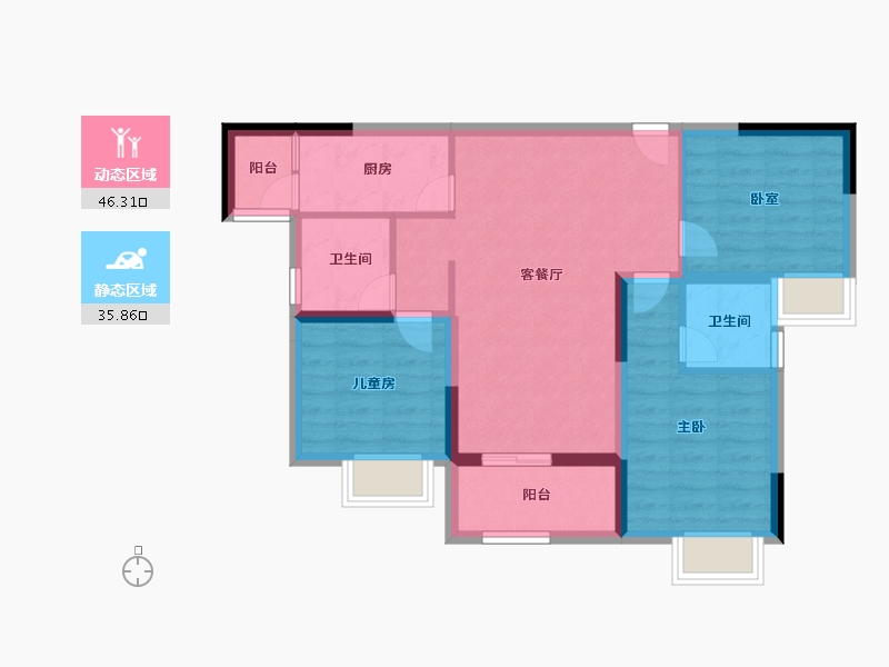 重庆-重庆市-联发龙洲湾1号-72.60-户型库-动静分区