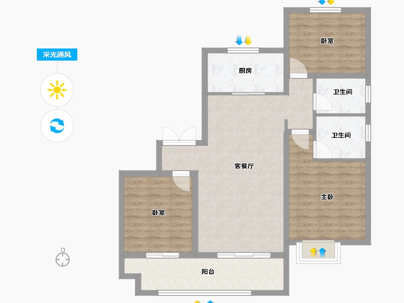 江苏省-徐州市-荣辉时代御府-91.99-户型库-采光通风