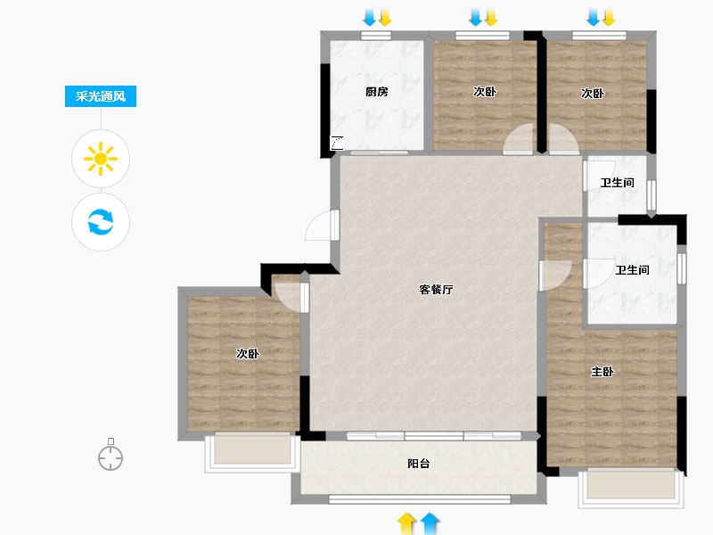 浙江省-金华市-蓝城桂语听澜-112.00-户型库-采光通风