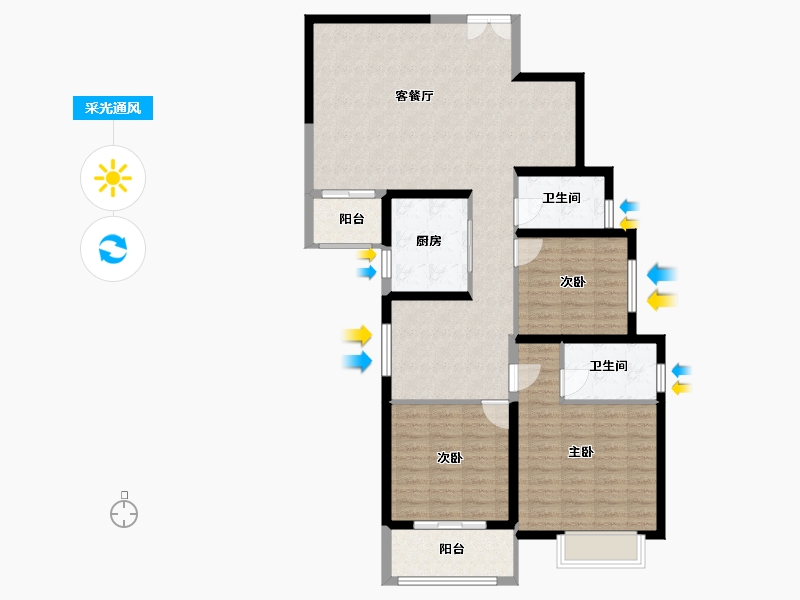 陕西省-西安市-兴庆御苑-111.00-户型库-采光通风