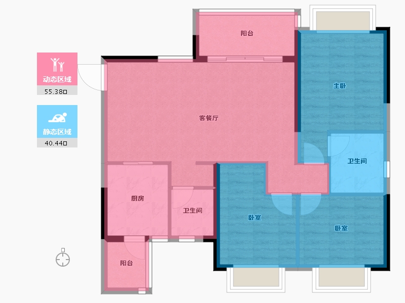 重庆-重庆市-南川恒大滨河左岸-86.33-户型库-动静分区